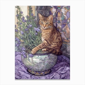Lavender With A Cat 3 Art Nouveau Style Canvas Print
