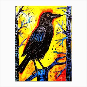 Crow At Sunset - Black Bird Perched Canvas Print