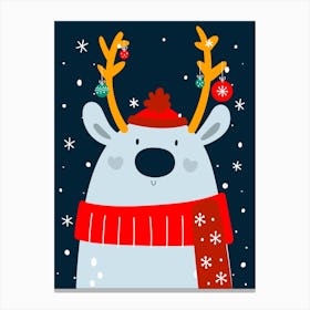 Christmas Bear with Reindeer Antlers Canvas Print
