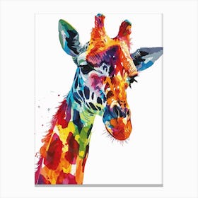 Giraffe Rainbow Watercolour Portrait Canvas Print
