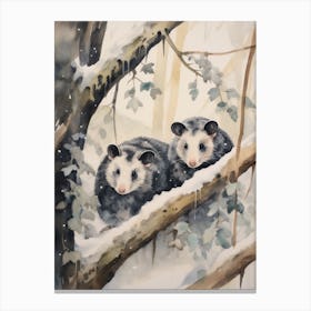 Winter Watercolour Opossum 3 Canvas Print