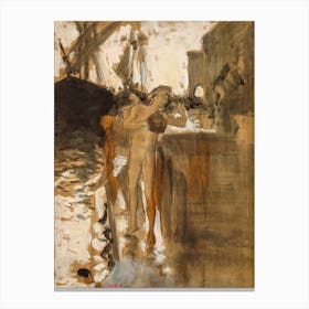 The Balcony, Spain And Two Nude Bathers Standing On A Wharf, John Singer Sargent Canvas Print