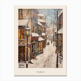 Vintage Winter Painting Poster Vilnius Lithuania 2 Canvas Print