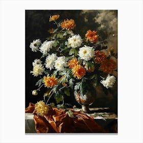Baroque Floral Still Life Chrysanthemums 2 Canvas Print