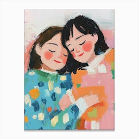 Two Girls Hugging Gouache Painting Leinwandbilder