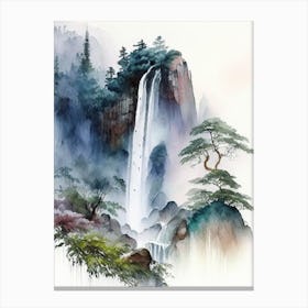 Huangshan Waterfall, China Water Colour  (1) Canvas Print