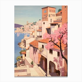 Budva Montenegro 4 Vintage Pink Travel Illustration Canvas Print