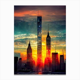 Sunset In New York City Dusk Twilight Canvas Print