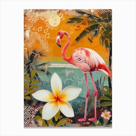 Greater Flamingo And Tiare Flower Boho Print 1 Canvas Print