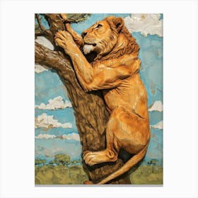 African Lion Relief Illustration Climbing A Tree 4 Canvas Print