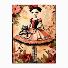 Day Of The Dead Girl And Cat - Inspired By Tim Burton Canvas Print