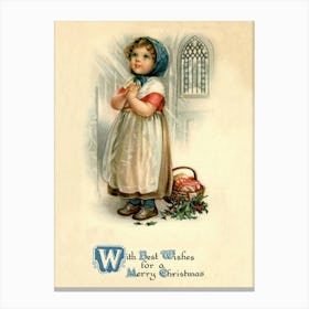 Little Girl Praying In A Church, Holiday Poster With A Quote Canvas Print