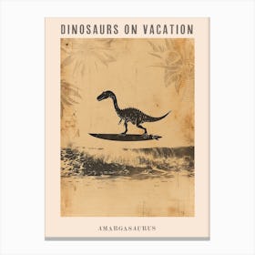 Vintage Amargasaurus Dinosaur On A Surf Board 4 Poster Canvas Print