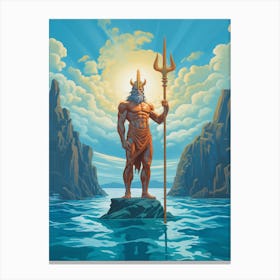  A Retro Poster Of Poseidon Holding A Trident 3 Canvas Print