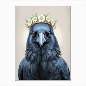 Crow with the flowers on the head Canvas Print