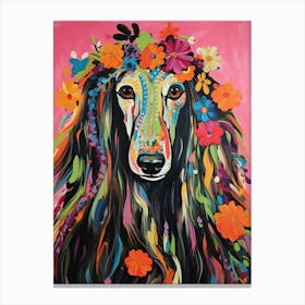Afghan Hound Portrait With A Flower Crown, Matisse Painting Style 1 Canvas Print