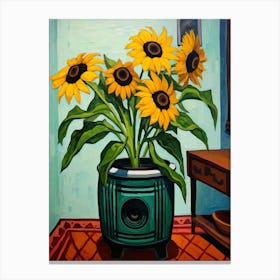 Flowers In A Vase Still Life Painting Black Eyed Susan 3 Canvas Print