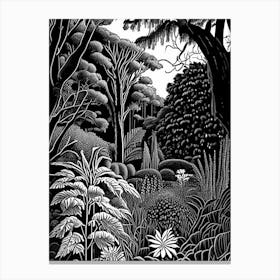 Bellevue Botanical Garden, Usa Linocut Black And White Vintage Canvas Print
