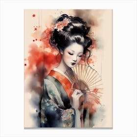 Beautiful Geisha with Fan Canvas Print
