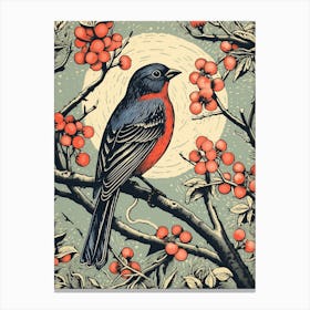 Vintage Bird Linocut Finch 3 Canvas Print