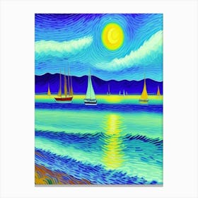 Sailboats At Night Canvas Print