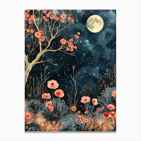 Moonlight Poppy Field Inspired by William Morris Canvas Print