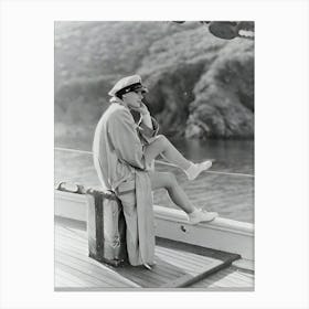 Greta Garbo Relaxing On Boat Canvas Print