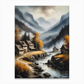 In The Wake Of The Mountain A Classic Painting Of A Village Scene (7) Canvas Print