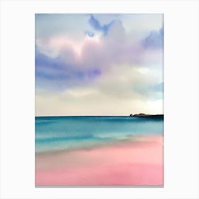 Barafundle Bay Beach, Pembrokeshire, Wales Pink Watercolour Canvas Print