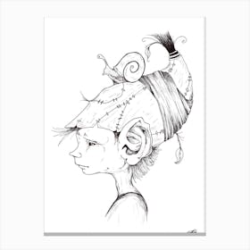 Black and White Pixie with Snail Canvas Print