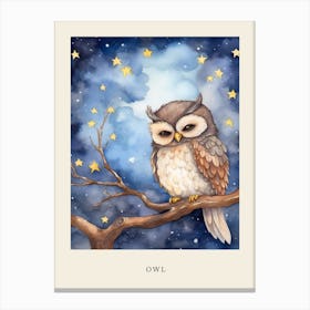 Baby Owl 1 Sleeping In The Clouds Nursery Poster Canvas Print