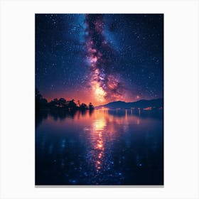 Night Sky Over Lake 10 Canvas Print