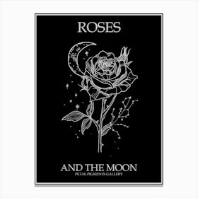 Roses And The Moon Line Drawing 1 Poster Inverted Canvas Print