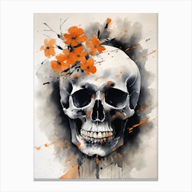 Abstract Skull Orange Flowers Painting (15) Canvas Print