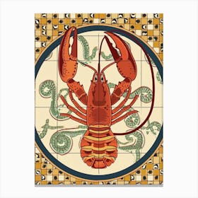 Lobster On A Plate With A Tiled Background 1 Canvas Print