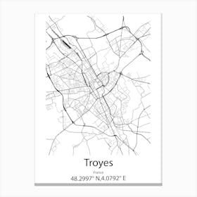 Troyes,France Minimalist Map Stampe su tela