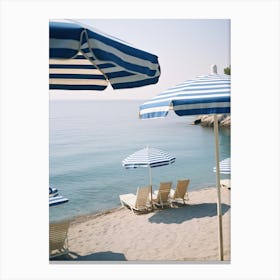 Blue And White Beach Umbrellas Italy Summer Vintage Photography Canvas Print