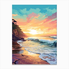 Freshwater Beach Australia At Sunset, Vibrant Painting 2 Canvas Print