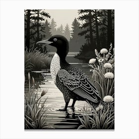 Bird Linocut Common Loon Art 2 Canvas Print