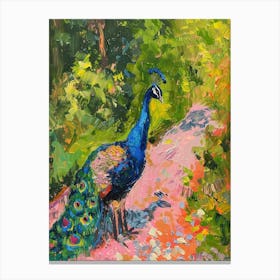 Brushstroke Peacock On The Gravel Path 3 Canvas Print