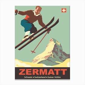 Zermatt,Mountain, Switzerland, Man on Ski Jump Canvas Print
