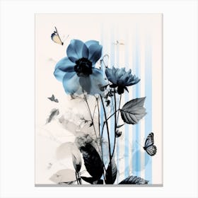 Blue Flowers And Butterflies Canvas Print