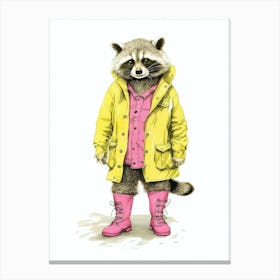 Pink Raccoon Wearing Yellow Boots 3 Canvas Print
