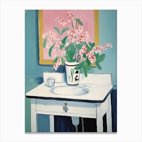 Bathroom Vanity Painting With A Bleeding Heart Bouquet 3 Canvas Print