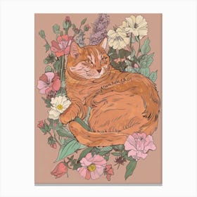 Cute Fluffy Cat With Flowers Illustration 3 Canvas Print