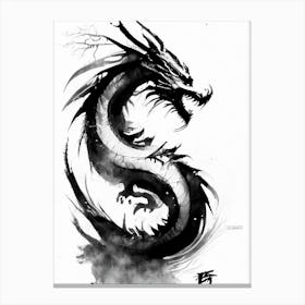 Dragon Symbol 1 Black And White Painting Canvas Print