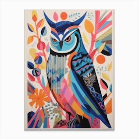 Colourful Scandi Bird Great Horned Owl 2 Canvas Print