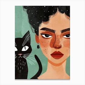 Black Cat And Girl 1 Canvas Print