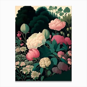 Mass Plantings Of Peonies 4 Colourful Vintage Sketch Canvas Print