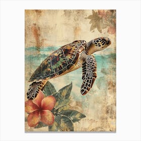 Floral Scrapbook Sea Turtle Colleage 1 Canvas Print